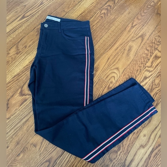 Zara Basic Navy Jeans with Red and White Stripe Size 8 - Picture 1 of 7
